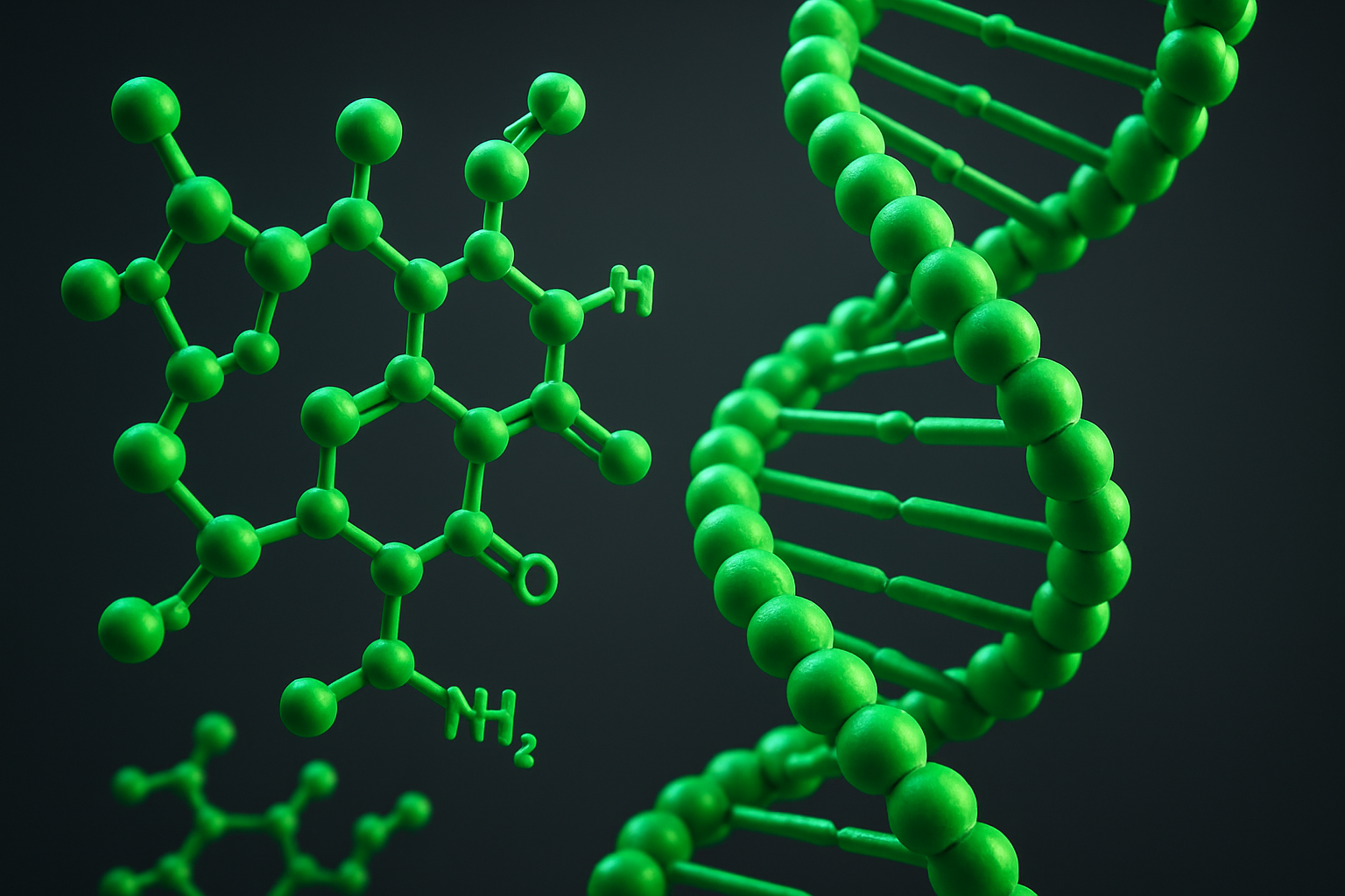 3D zoomed-in view of DNA and peptide structures
